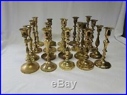 Mixed Lot of 20 Tall Vintage Solid Brass Candle Holders Candlesticks Weddings