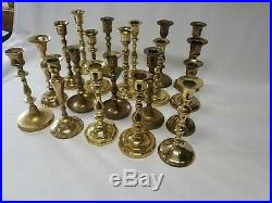 Mixed Lot of 20 Tall Vintage Solid Brass Candle Holders Candlesticks Weddings