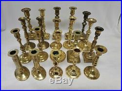 Mixed Lot of 20 Tall Vintage Solid Brass Candle Holders Candlesticks Weddings #1