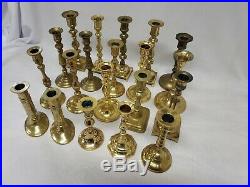 Mixed Lot of 20 Tall Vintage Solid Brass Candle Holders Candlesticks Weddings #1