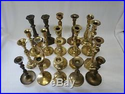 Mixed Lot of 20 Tall Vintage Solid Brass Candle Holders Candlesticks Weddings #2