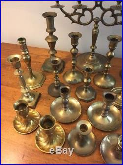 Mixed Lot of 20 Vintage Brass Candle Holders Candlesticks Candelabra Patina