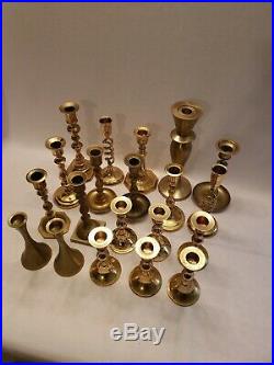 Mixed Lot of 20 Vintage Solid Brass Candle Holders Candlesticks Patina Weddings