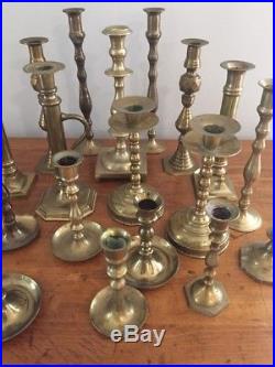 Mixed Lot of 20 Vintage Solid Brass Candle Holders Candlesticks Patina Weddings