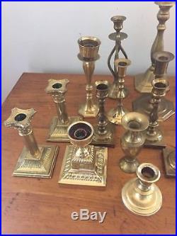 Mixed Lot of 21 Solid Brass Candle Holders Candlesticks Patina Wedding