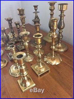 Mixed Lot of 21 Solid Brass Candle Holders Candlesticks Patina Wedding