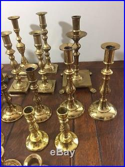 Mixed Lot of 21 Solid Brass Shiny Candlesticks Candle Holders Patina Weddings