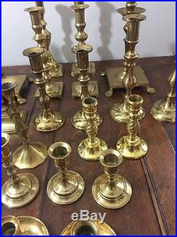 Mixed Lot of 21 Solid Brass Shiny Candlesticks Candle Holders Patina Weddings