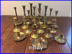 Mixed Lot of 22 Vintage Solid Brass Candle Holders Candlesticks Patina Weddings