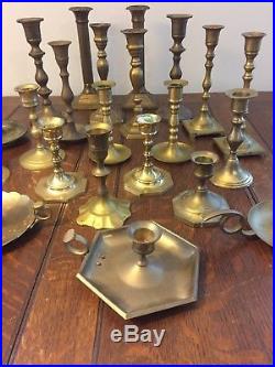 Mixed Lot of 22 Vintage Solid Brass Candle Holders Candlesticks Patina Weddings