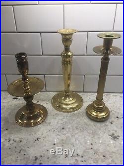 Mixed Lot of 24 Brass Vintage Taper Candlestick Candle Holders Patina Reception