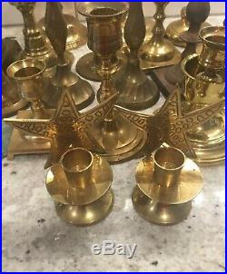 Mixed Lot of 24 Brass Vintage Taper Candlestick Candle Holders Patina Reception