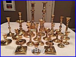 Mixed Lot of 24 Vintage Brass Candle Holders Candlesticks Shiny Weddings