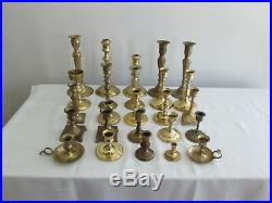 Mixed Lot of 25 Brass Vintage Taper Candlestick Candle Holders Patina Reception