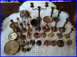 Mixed Lot of 30 Brass Candle Holders & accessories Candlesticks Wedding