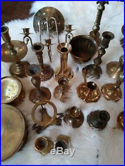 Mixed Lot of 30 Brass Candle Holders & accessories Candlesticks Wedding