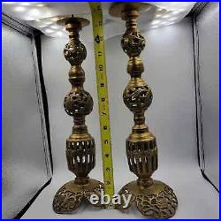 Monumental Pillar Candle Holder Vintage Brass Candlestick set of 2