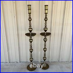 Moroccan Brass Altar Candle Holders XXLarge Pair Vintage Pillar Candlesticks 60