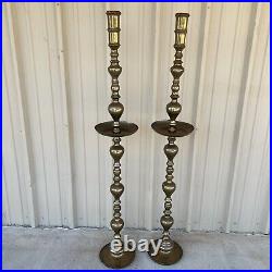 Moroccan Brass Altar Candle Holders XXLarge Pair Vintage Pillar Candlesticks 60