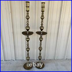 Moroccan Brass Altar Candle Holders XXLarge Pair Vintage Pillar Candlesticks 60