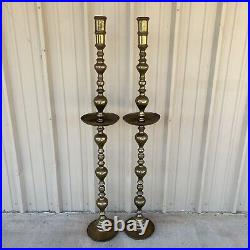 Moroccan Brass Altar Candle Holders XXLarge Pair Vintage Pillar Candlesticks 60