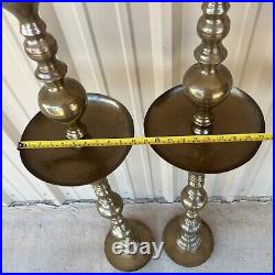 Moroccan Brass Altar Candle Holders XXLarge Pair Vintage Pillar Candlesticks 60