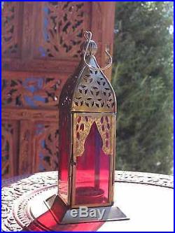 Moroccan Glass & Iron Lantern Tea Light Tealight Candle Holder Home Garden Gift