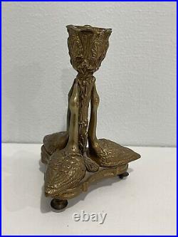 Mottahedeh Brass Candle Stick Holder with 3 Swan Birds Decoration