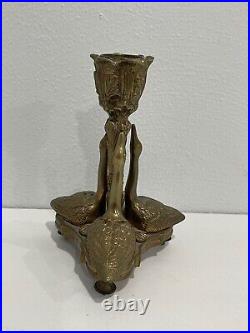 Mottahedeh Brass Candle Stick Holder with 3 Swan Birds Decoration