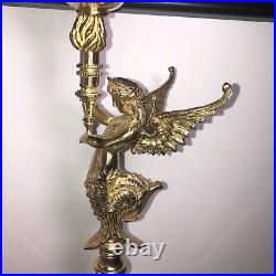 Mythological Winged Mermaids Heavy Brass Candle Holders Pair Approx 10 Lbs
