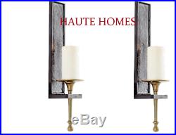 NEW BRASS IRON STUNNING GOLD BLACK Candle Holder Wall Sconce SET/2