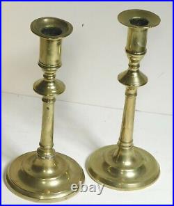 Near Pair Early Georgian Brass Candlestick Queen Anne 18th Century Candle Holder