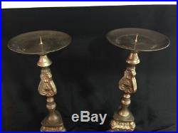 Nice Pair Of Vintage Brass Candle Holders Pillar Ornate 3-Footed Can Comes Apart