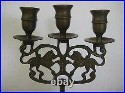 OLD VINTAGE HEAVY BRASS CANDELABRA With2 LIONS, 12 TALL & 6 1/2 WIDE