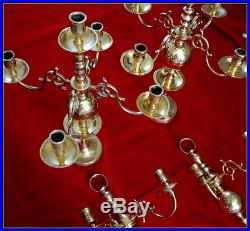 One Pair Antique Heavy Brass Candle Holders Candelabras & One Pair Wall Sconces