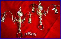 One Pair Antique Heavy Brass Candle Holders Candelabras & One Pair Wall Sconces