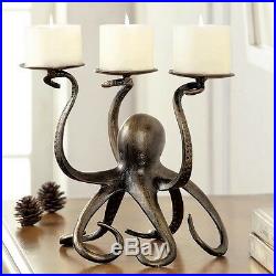 Octopus Trio Candleholder Whimsical 3 Pillar Candle Holder Coastal Beach Ocean