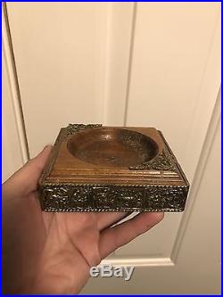 Old Antique RARE Brass And Wood Candle Holder