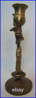 Old Asian Man Candelabrum Heavy Brass Double Figural Candlestick Holder