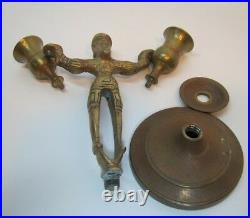 Old Asian Man Candelabrum Heavy Brass Double Figural Candlestick Holder