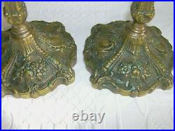 Old Pair Bronze Candle Holders Candelabra