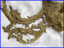 Old Solid Brass Ornate Serpent 3 Candle Wall Sconce