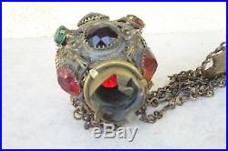 Older Vintage Jeweled Ormolu Brass Hanging Candle Holder