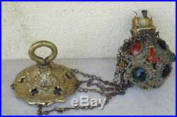 Older Vintage Jeweled Ormolu Brass Hanging Candle Holder