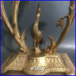 Ormolu Brass 3 Arm Heron Candle Holder Marble Antique Candelabra Art Nouveau