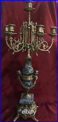 Ornate 26 Italian Brevettato 7 Candle Candelabra Brass Green Marble Cherubs