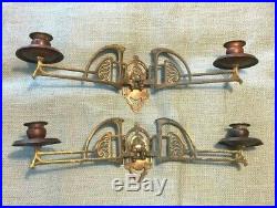 Ornate Art Deco Copper & Brass Art Nouveau Pair Mounted Sconce Candle Holders