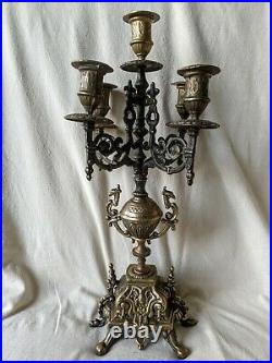 Ornate Brass Brevettato Italian Candelabra Baroque Style 5 Arm Candleholder