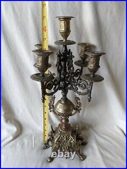 Ornate Brass Brevettato Italian Candelabra Baroque Style 5 Arm Candleholder