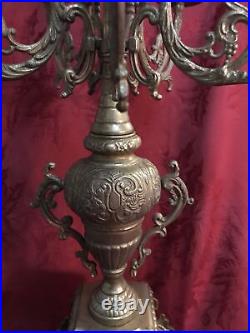 Ornate Brass Brevettato Italian Candelabra Baroque Style 6 Arm Candleholder 24